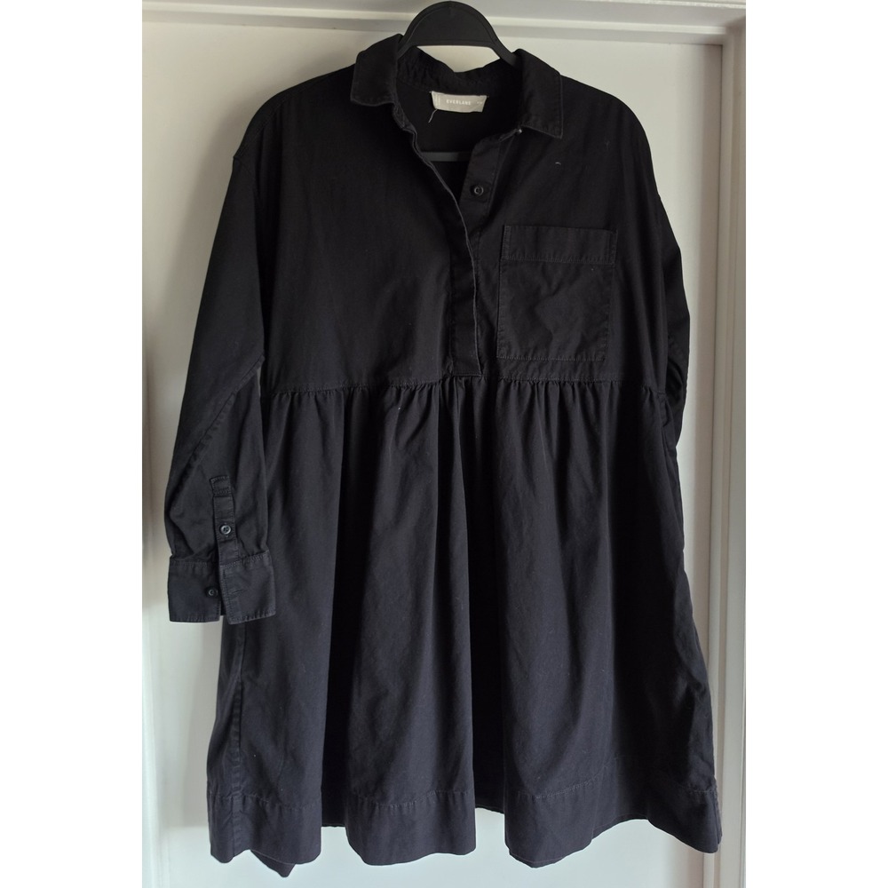 Everlane Shirt Dress XXS Black Cotton Long Sleeve Collared Casual Minimalist